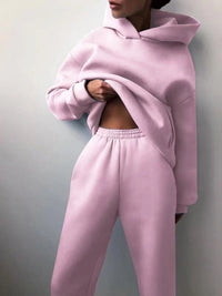 Komfortowy dresowy komplet damski oversize z kapturem - Lexi Side