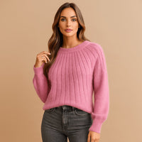 Miękki sweter damski z żeberkowanym karczkiem - Lynn Detail