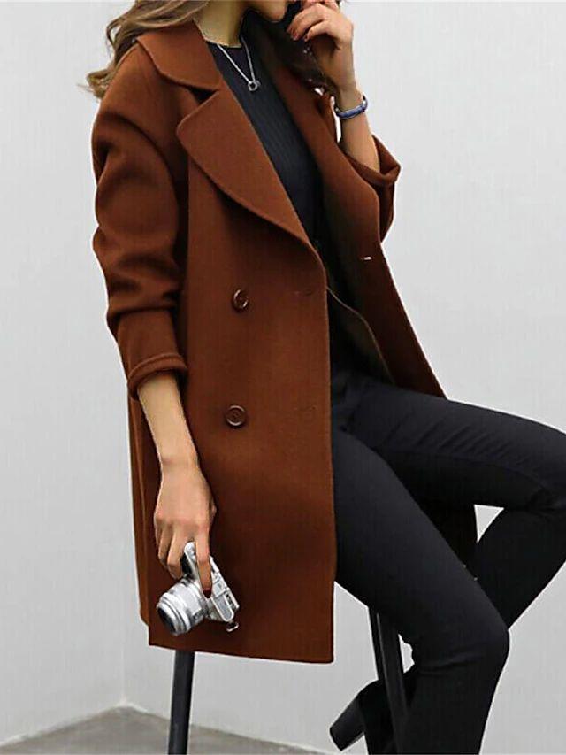 Dámský zimní dvouřadý kabát s límcem | Elegantní