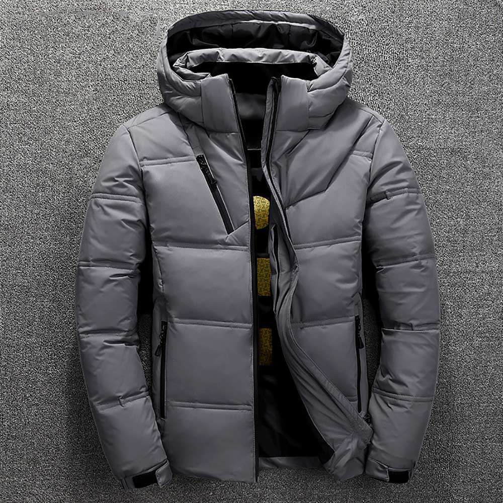 Pánská prošívaná zimní bunda s kapucí a kapsami na zip